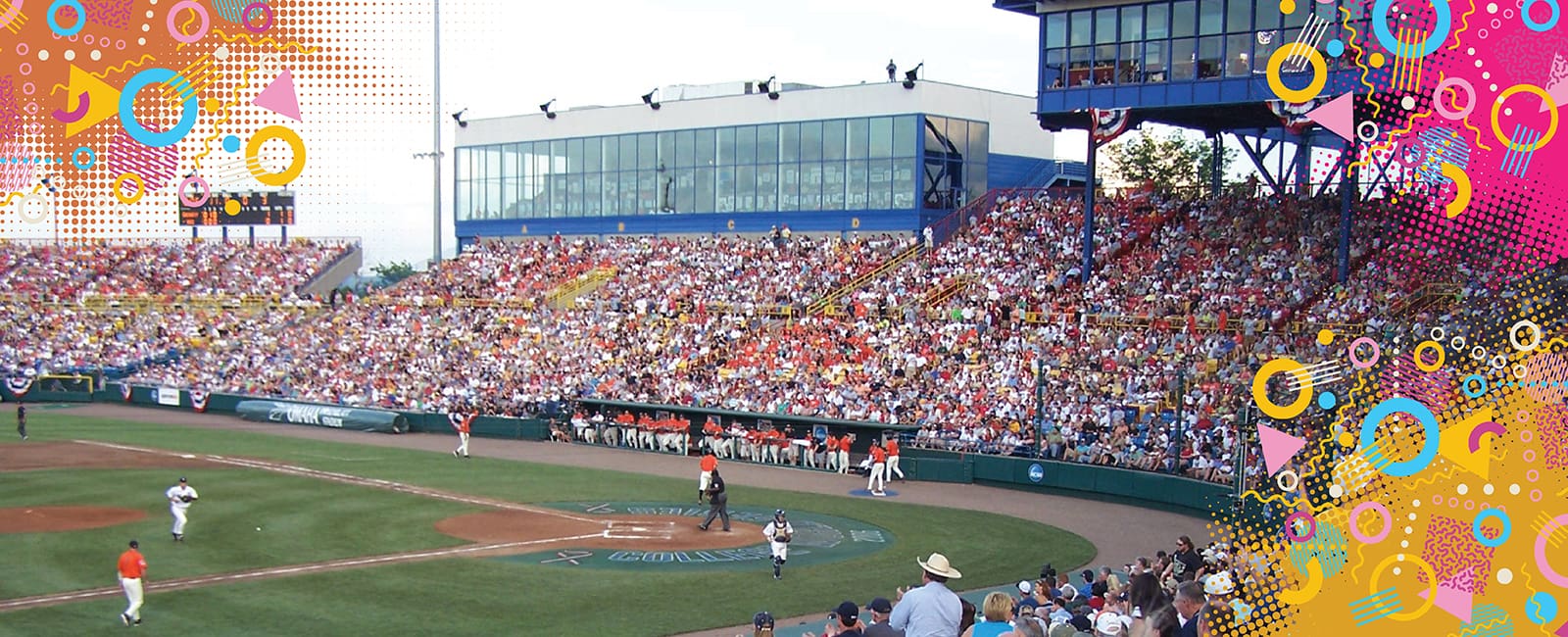 1980's design featuring Rosenblatt Stadium during the College World Series